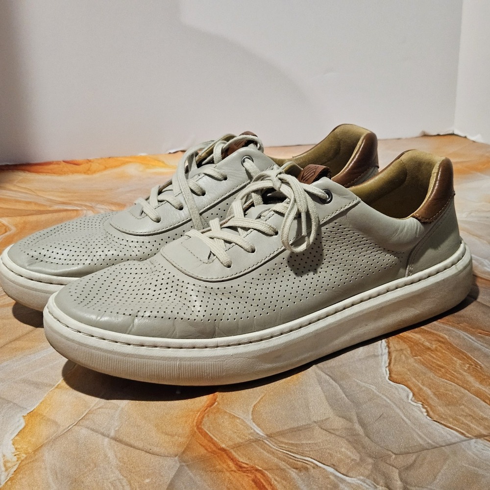 Johnston & Murphy TRUFOAM Mens 11M Leather Sneakers Gray Tan Casual Shoes